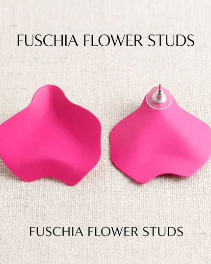 Fuchsia Matte Coating Sculpted Stud Earrings