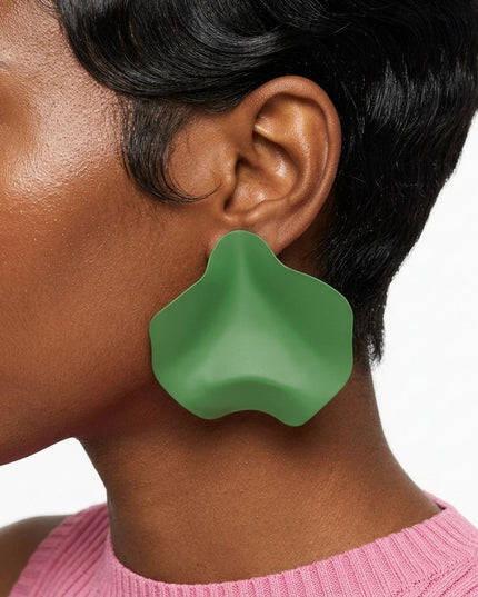 Green Matte Coating Sculpted Stud Earrings