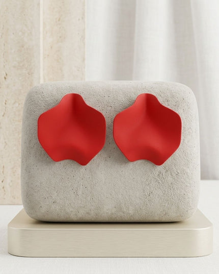 Red Matte Coating Sculpted Stud Earrings