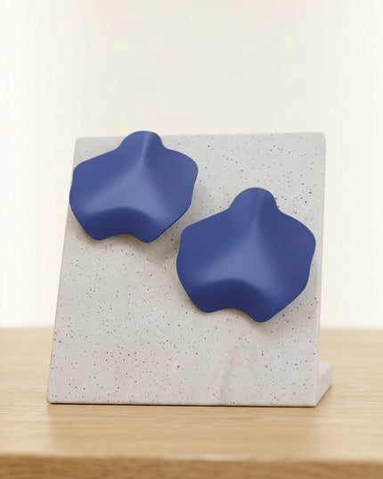 Royal Blue Matte Coating Sculpted Stud Earrings