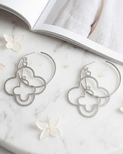 Hoop Silver Interconnected Quatrefoil Earrings