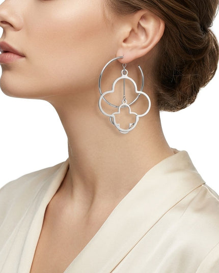 Hoop Silver Interconnected Quatrefoil Earrings