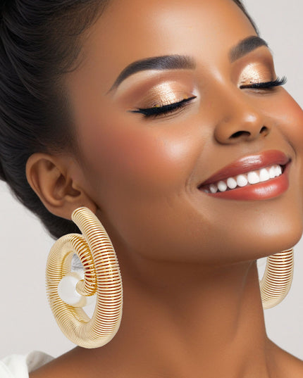 Hoop Gold Jump Coil Spring Pearl Earrings Women