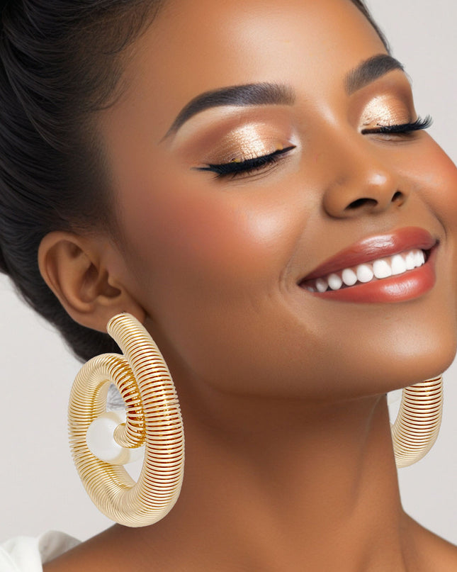 Hoop Gold Jump Coil Spring Pearl Earrings Women
