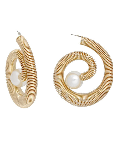 Hoop Gold Jump Coil Spring Pearl Earrings Women