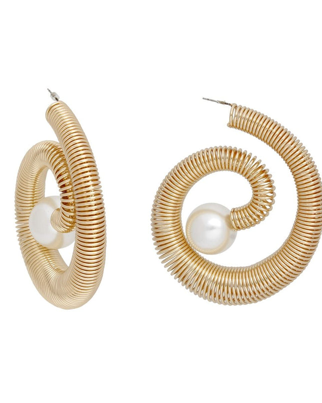 Hoop Gold Jump Coil Spring Pearl Earrings Women