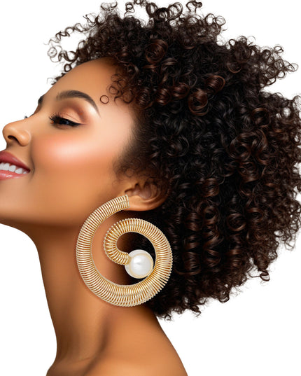 Hoop Gold Jump Coil Spring Pearl Earrings Women