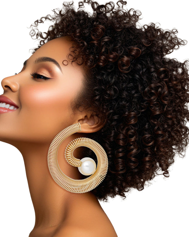 Hoop Gold Jump Coil Spring Pearl Earrings Women