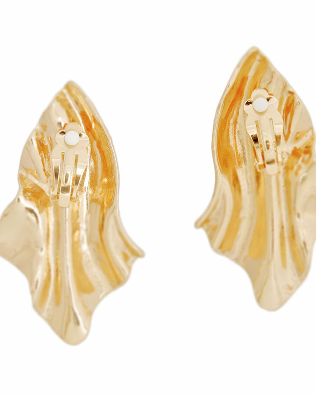 Clip On Medium Gold Wavy Earrings for Women