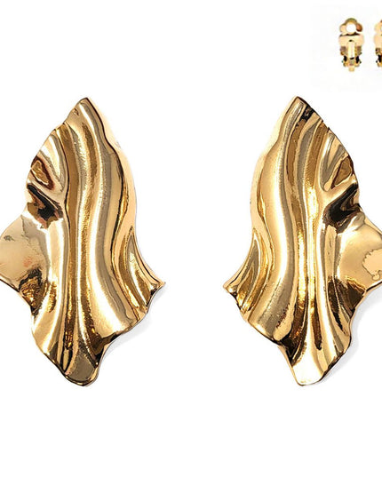 Clip On Medium Gold Wavy Earrings for Women