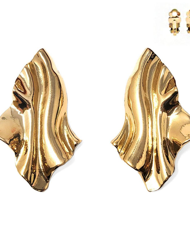 Clip On Medium Gold Wavy Earrings for Women