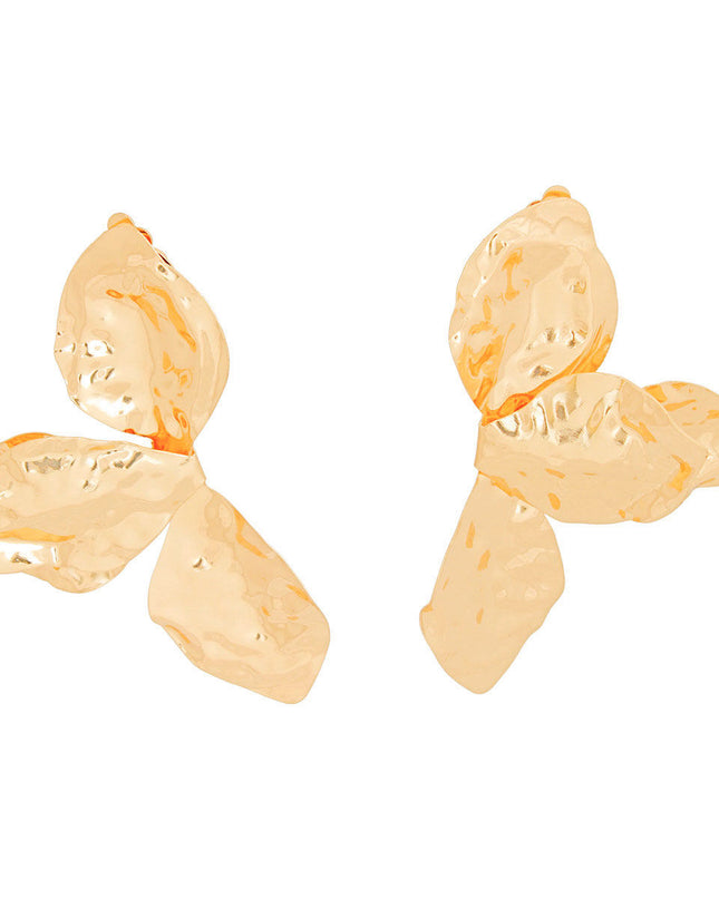 Clip On Large Gold Petal Earrings for Women