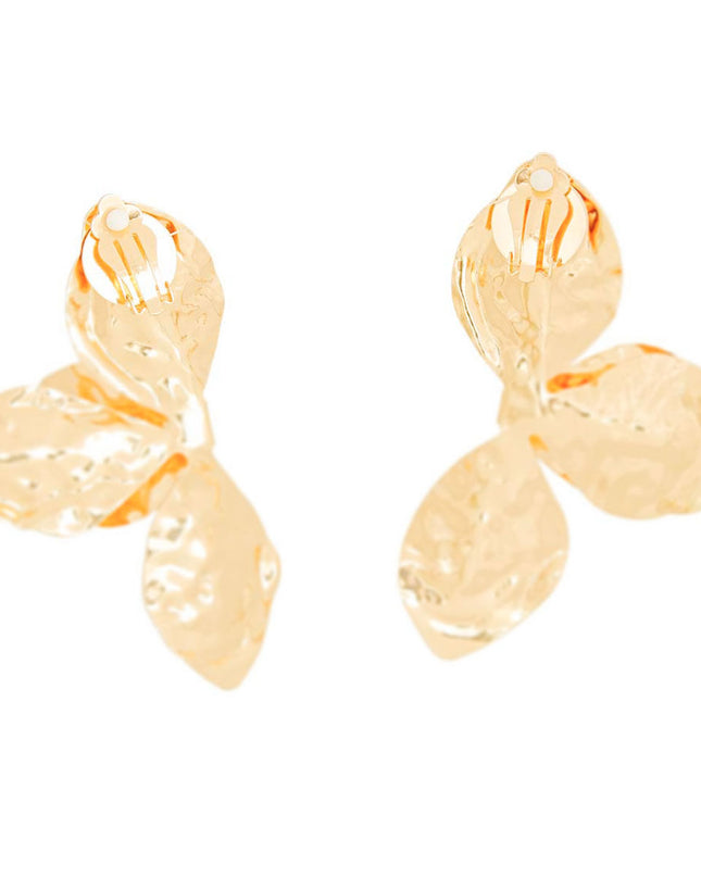 Clip On Large Gold Petal Earrings for Women