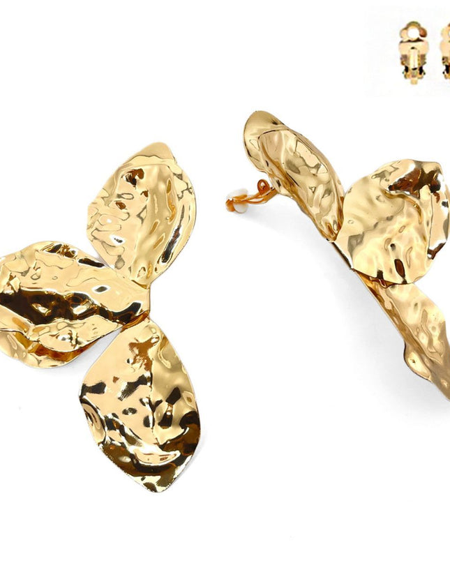 Clip On Large Gold Petal Earrings for Women