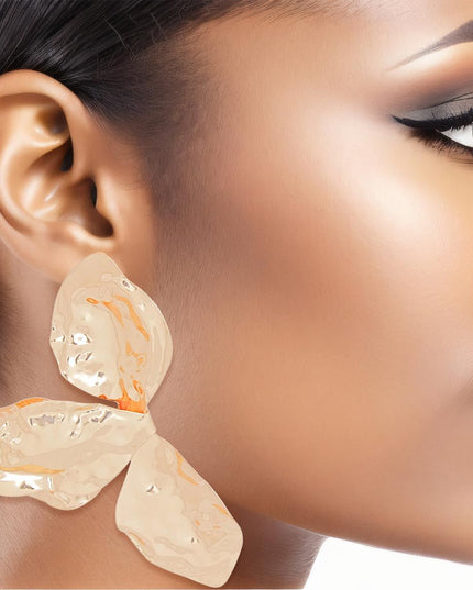 Clip On Large Gold Petal Earrings for Women