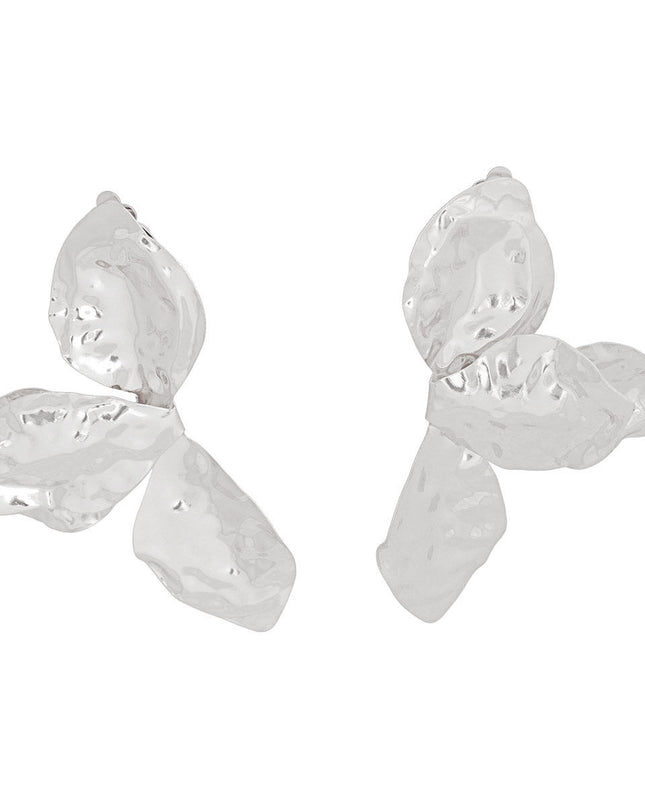 Clip On Large Silver Petal Earrings for Women