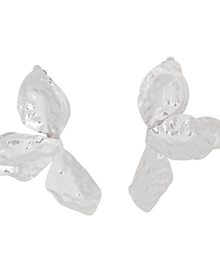 Clip On Large Silver Petal Earrings for Women