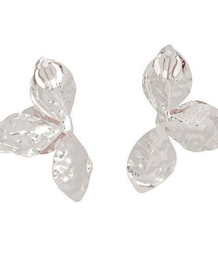 Clip On Large Silver Petal Earrings for Women