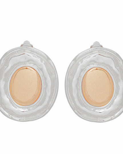 Clip On Earrings Large Silver Organic Oval Women