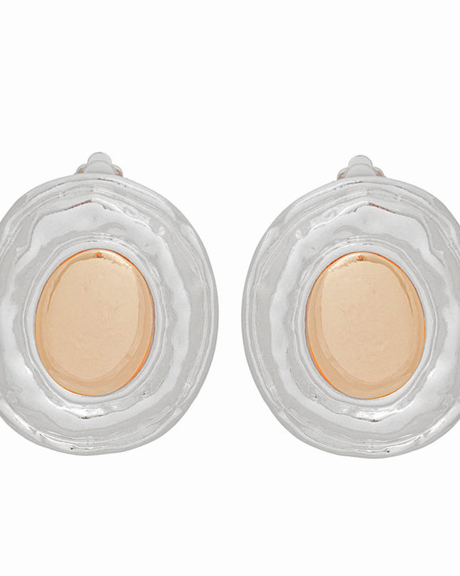 Clip On Earrings Large Silver Organic Oval Women