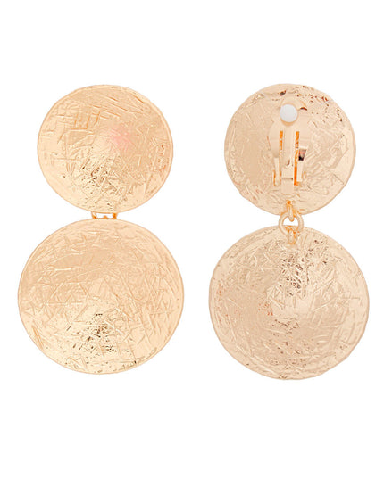 Clip On Earrings Scratched Gold Circle Drop Women