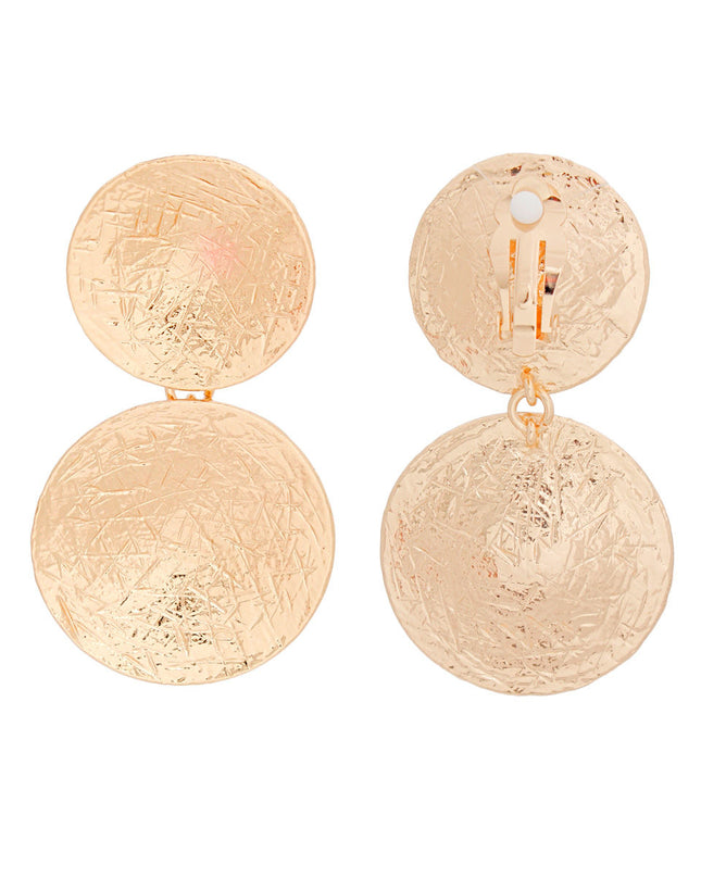 Clip On Earrings Scratched Gold Circle Drop Women