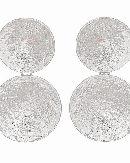 Clip On Earrings Scratched Silver Circle Drop