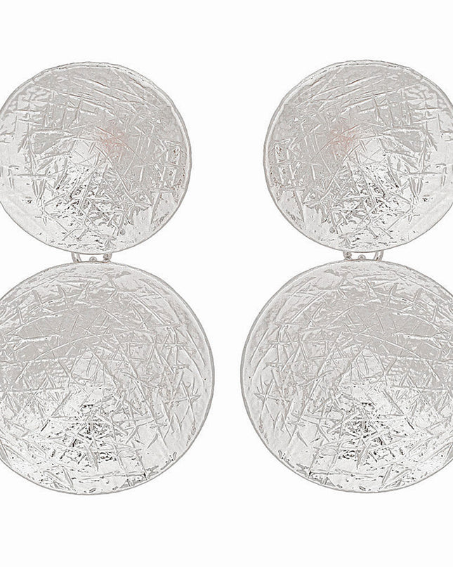 Clip On Earrings Scratched Silver Circle Drop