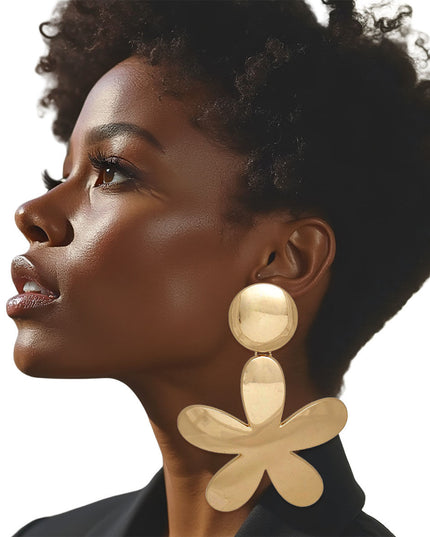 Clip On XL Heavy Gold Flower Earrings for Women