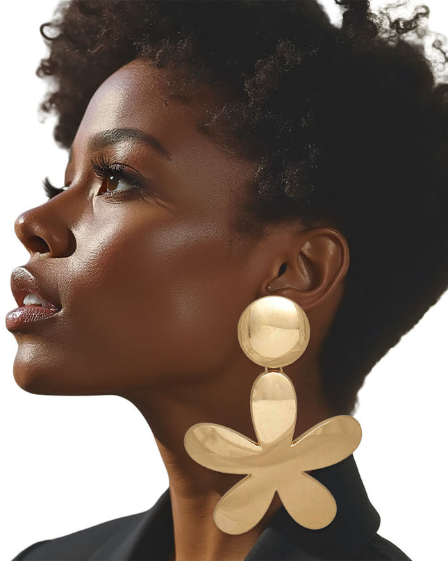 Clip On XL Heavy Gold Flower Earrings for Women