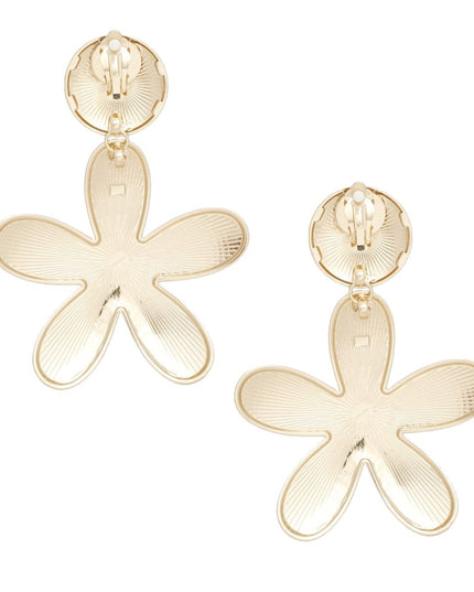 Clip On XL Heavy Gold Flower Earrings for Women