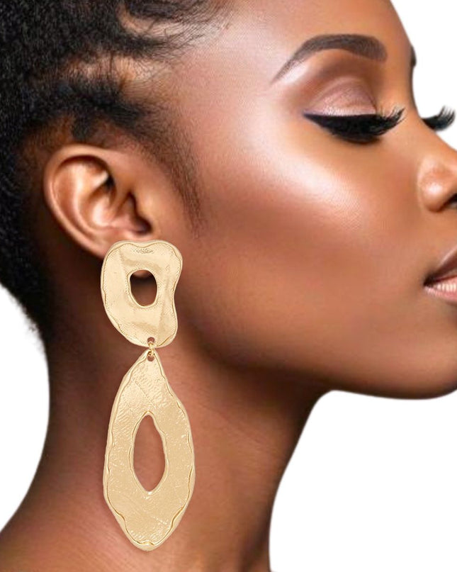 Clip On Gold Edgy and Raw Elongated Earrings