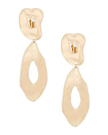 Clip On Gold Edgy and Raw Elongated Earrings