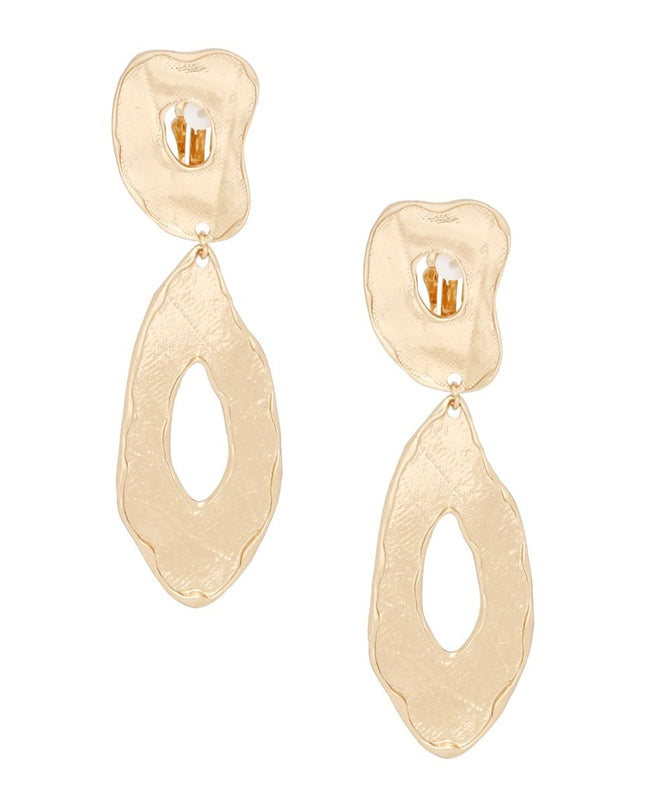 Clip On Gold Edgy and Raw Elongated Earrings