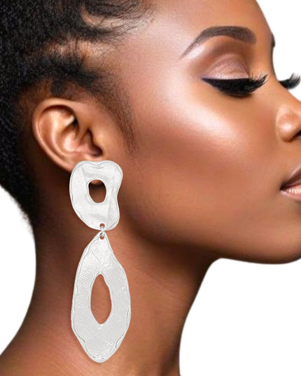 Clip On Silver Edgy and Raw Elongated Earrings