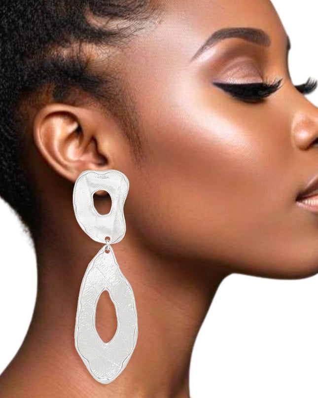 Clip On Silver Edgy and Raw Elongated Earrings