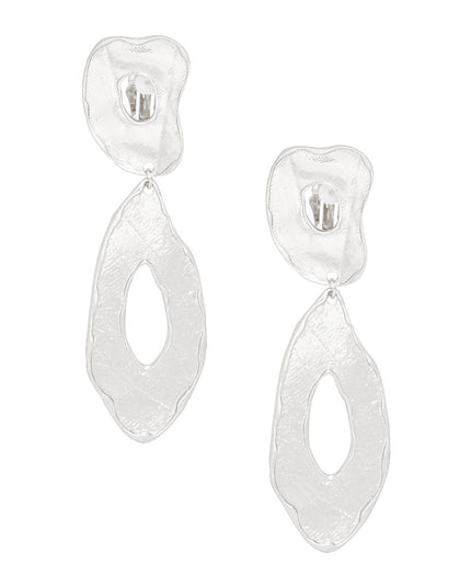 Clip On Silver Edgy and Raw Elongated Earrings