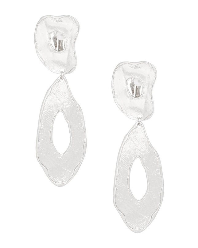 Clip On Silver Edgy and Raw Elongated Earrings