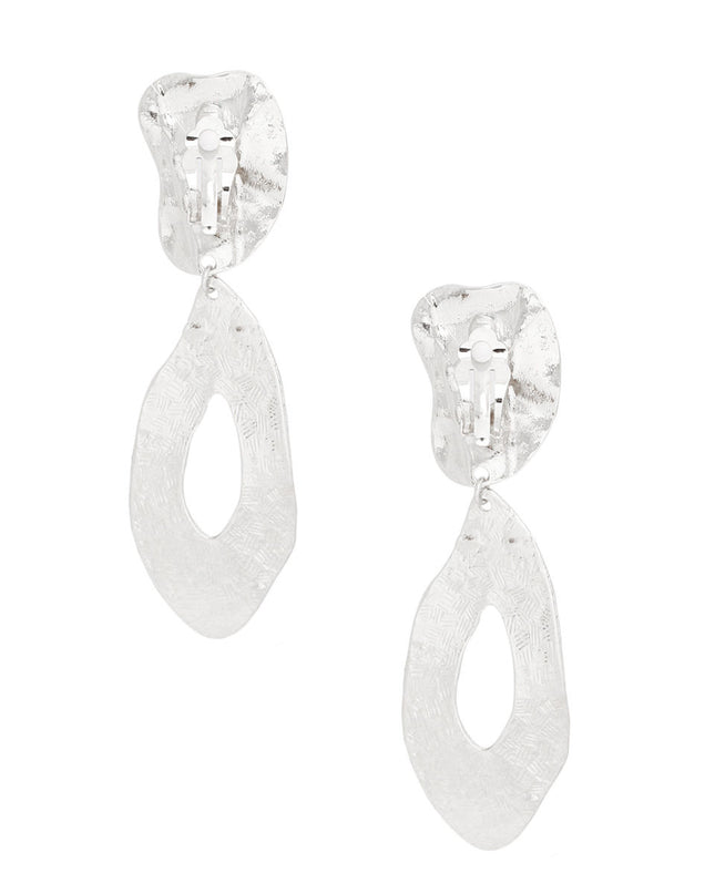 Clip On Silver Edgy and Raw Elongated Earrings