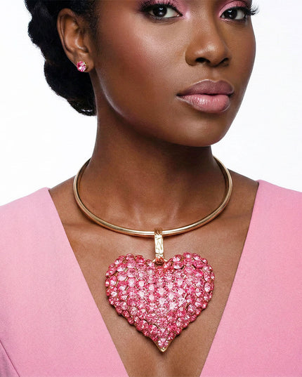 Pendant Fuchsia Stone Domed Heart Chunky Necklace