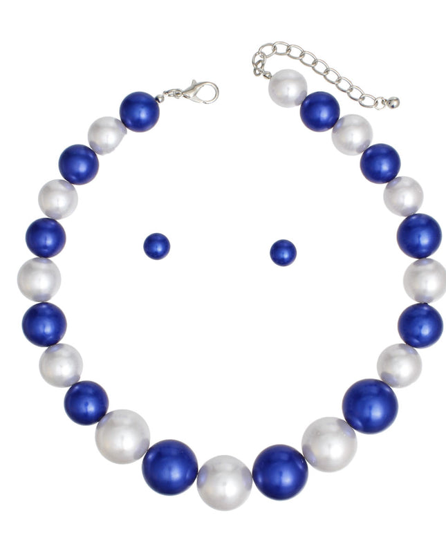 ZPB Blue White Single Strand Chunky Pearl Necklace