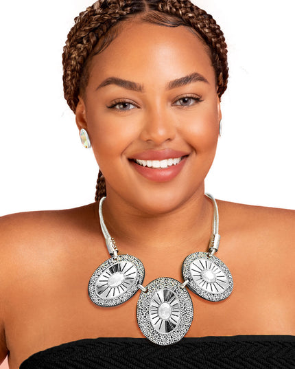 Silver Cord Oval Necklace