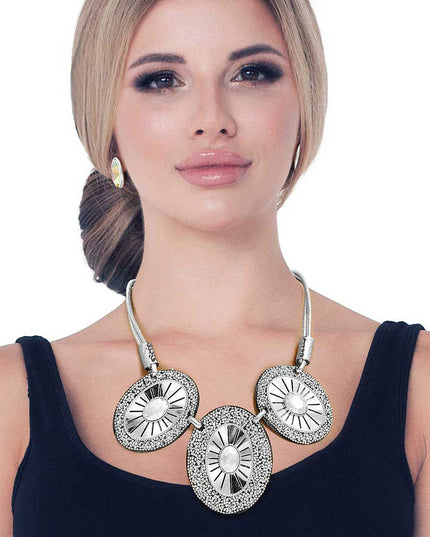 Silver Cord Oval Necklace