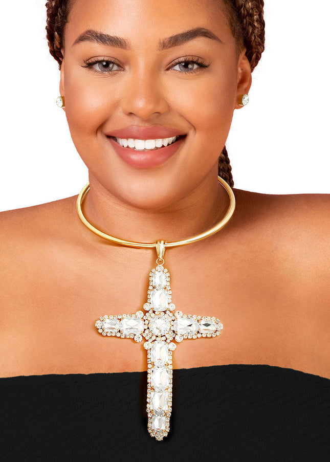 Rigid Gold Halo Cross Necklace