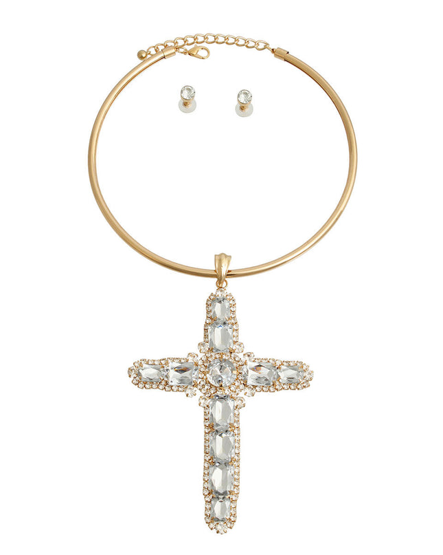 Rigid Gold Halo Cross Necklace