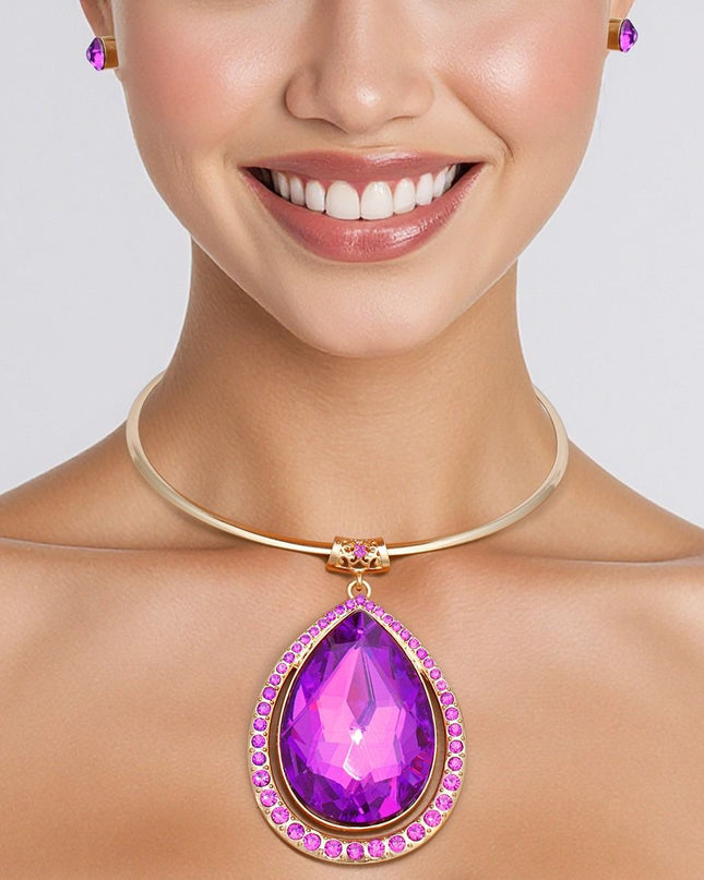 Choker Gold Formal Purple Teardrop Prism Pendant
