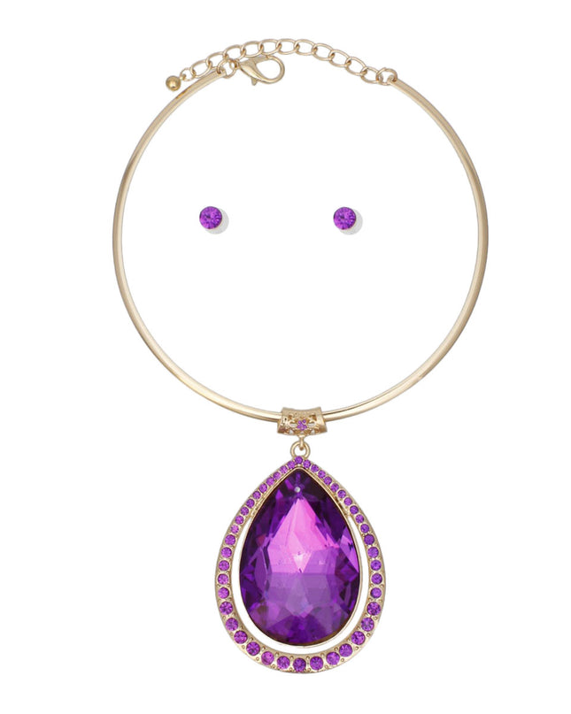 Choker Gold Formal Purple Teardrop Prism Pendant