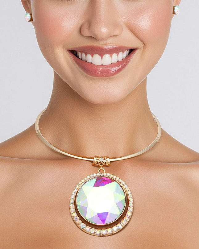 Choker Gold Formal Aurbo Round Radiant Pendant