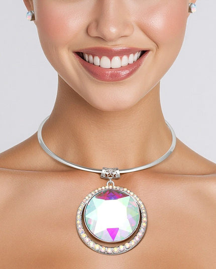 Choker Silver Formal Aurbo Round Radiant Pendant