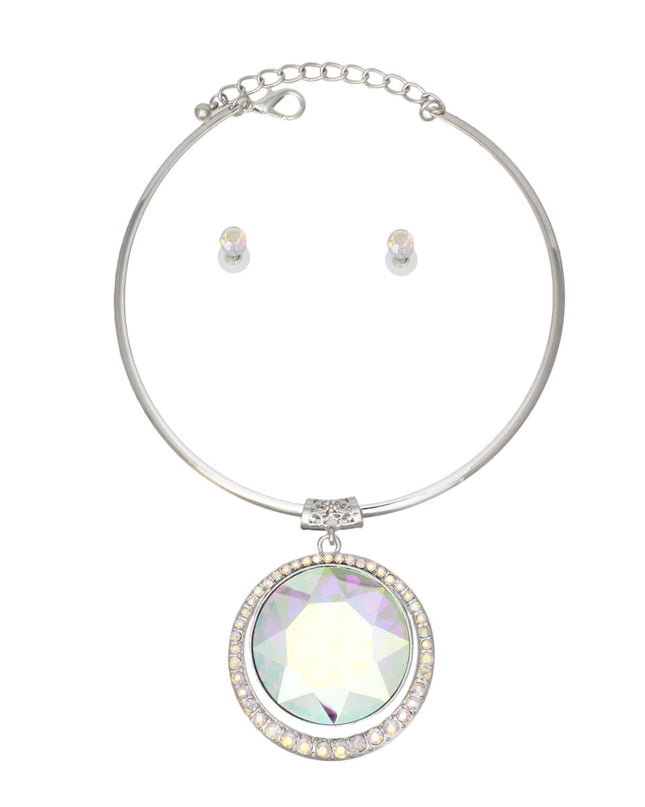 Choker Silver Formal Aurbo Round Radiant Pendant